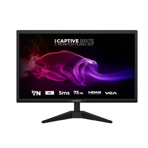 ACTECK AC-939409 MONITOR Plano 19.5" TN | Captive Brite CB195 | Negro.Es un monitor plano de 19.5 pulgadas, con una resolución HD ideal para uso profesional y personal. Equipado con puertos HDMI y VGA, proporciona conectividad versátil.