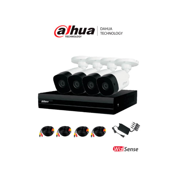 DAHUA KITXVR1B08-I-2MP4CP - Kit de videovigilancia de 8 canales. Incluye 4 cámaras B1A21 de 2MP, DVR Cooper-I WizSense con IA y H.265+ de 8 canales más 2 IP o hasta 10 canales IP