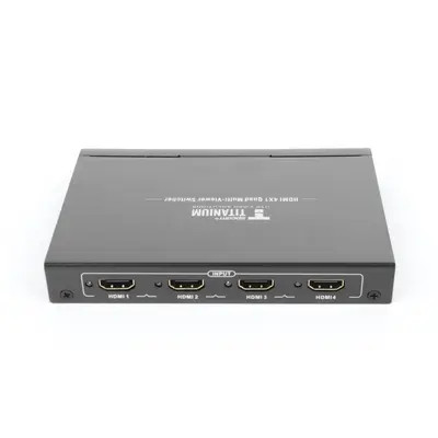 Titanium TT401MS MATRICIAL DE VIDEO HDMI 4X1 (Divisor) / 4 Entradas a 1 Salida HDMI / 1080p @ 60Hz / Diferentes modos de Display / Pantalla completa, Modo Dual, Modo Quad / Conmutación por Botón o Control Remoto / Botón de Control de audio