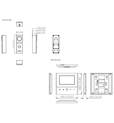 DAHUA DHI-KTA04 - Kit de videoportero analógico con monitor de 4.3" y botones táctiles. Incluye frente de calle con cámara de 1.3 MP, múltiples tonos de timbre personalizables, y función de apertura de puerta para mayor seguridad y comodidad