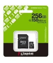 KINGSTON SDCS3/256GB  Memoria Flash Kingston Canvas Select Plus Gen3, 256GB MicroSD UHS-I Clase 10, con Adaptador