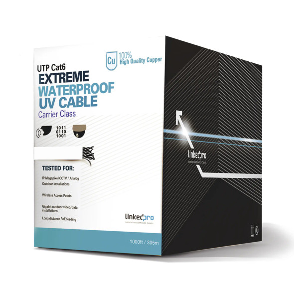 LINKEDPRO PRO-CAT-6-EXT-LITEW Bobina de Cable UTP Cat6 para Exterior en Color Blanco/305 Metros / Certificada UL/Sin Blindaje /calibre 23 AWG