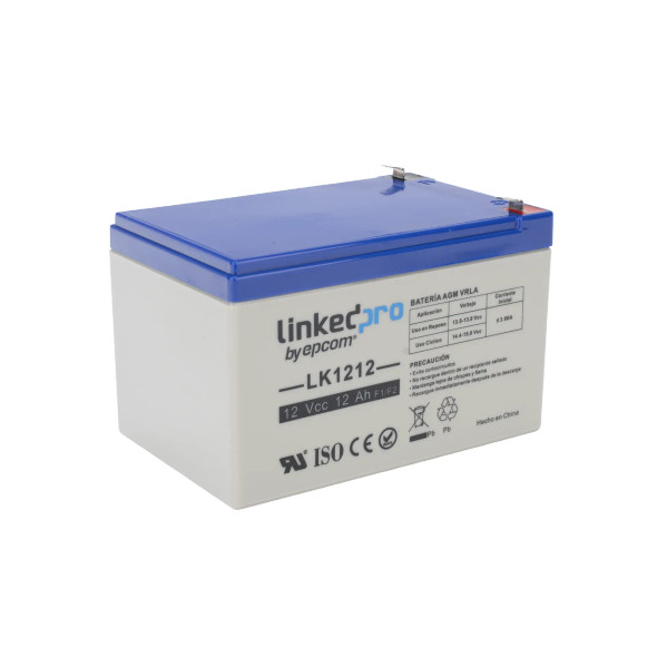 LINKEDPRO LK1212 Batería 12 V / 12 Ah / UL / Tecnología AGM / Vida útil promedio de 5 años / Uso en equipo electrónico / Intrusión / Incendio/ Control de acceso / Video Vigilancia / Terminales F1 ( Incluye adaptador F2 )