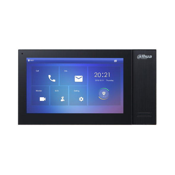 DAHUA VTH2421FB-P - Monitor IP táctil de 7" Serie Pro, con 8GB de memoria embebida, PoE estándar, ranura MicroSD, soporta llamada grupal, videos, mensajes, 6 entradas/salidas de alarma, y hasta 9 monitores adicionales