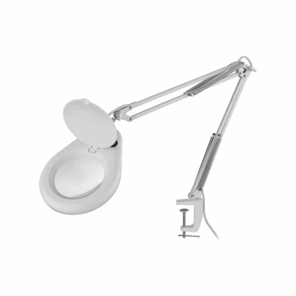 STEREN HER-740BL Lámpara LED con lupa dioptrías - Brazo Articulado - Color blanco - Iluminación de 56 LEDs ultra brillantes - Mordaza que se adapta a cualquier escritorio o mesa de trabajo