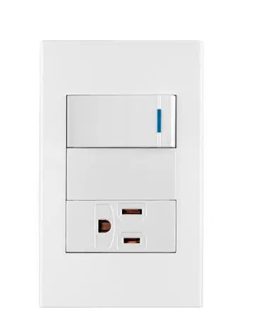 VOLTECK PA-APCO1-EB 45590 PLACA ARAMADA 1 INTERRUPTOR 1 CONTACTO 1 MODULO LINEA ESPAÑOLA BLANCA FABRICADA EN POLICARBONATO INDICADOR NOCTURNO FLUORESCENTE  