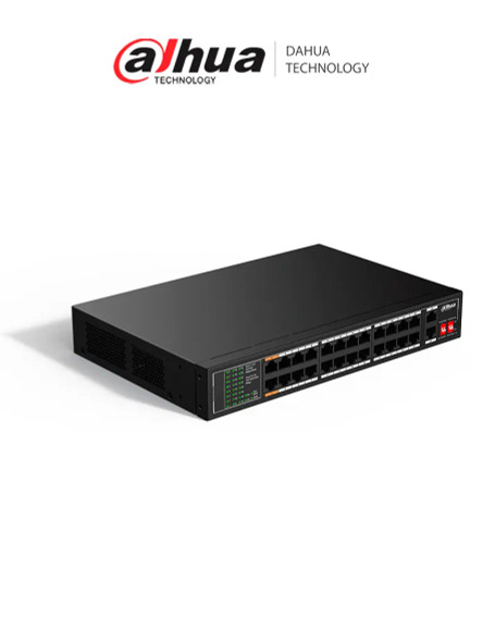 DAHUA DH-SF1026LP - Switch PoE Fast Ethernet de 26 Puertos/ Hasta 190 Watts Totales/ 24 Puertos PoE 10/100/ 2 Puertos Uplink 10/100/1000/ Switching 8.8 Gbps/ Standares: IEEE802.3af; IEEE802.3at; Hi-PoE/ PoE Hasta 250 Metros