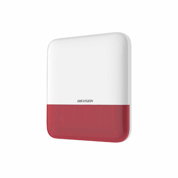 HIKVISION DS-PS1-E-WB/R (AX PRO) Sirena Inalámbrica con Estrobo Rojo para Exterior IP65 / 110 dB / Cifrado AES-128 para máxima protección de datos / Sirena inalámbrica 433 MHz con protocolo Tri-X