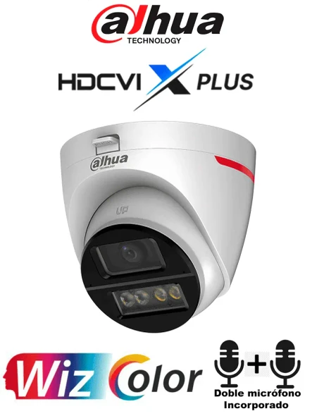 DAHUA DH-HAC-HDW1549XN-A-PRO -Cámara Domo 5MP WizColor/Imagen 24 Horas a Color/ Corrección de Imagen Mediante IA/ Iluminador Int con Luz Calida/ Hasta 50m Ilumin/ Doble Mic Incorp/ Lente de 2.8mm Visión de Hasta 101°/WDR Real/ Policarbonato+Metal