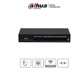DAHUA PFS3010-8ET-65  switch  no administrable, diseñado para administrar el envío de energía PoE ( máximo 65 W ), cuenta con 8 puertos PoE 10/100 Mbps 