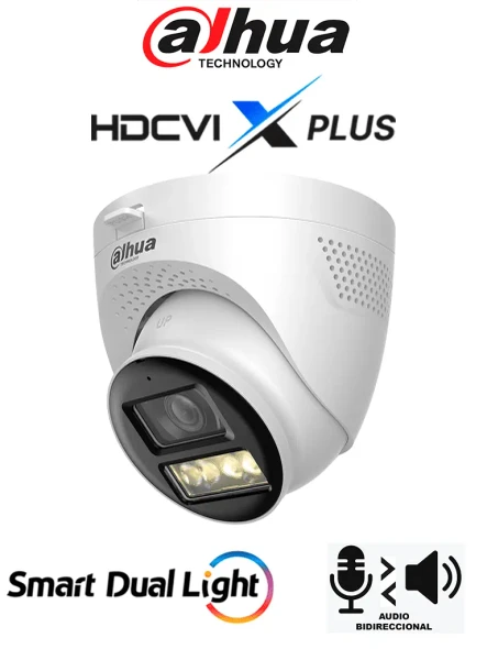 DAHUA DH-HAC-HDW1500TQN-IL-T - Cámara Domo 5MP/ Mic Integrado y Audio Bidirec/ Iluminación Dual Mediante IR y Luz Calida/ Hasta 40 Mts de Iluminación/ Lente de 2.8mm Apertura Hasta 111°/ 3DNR Para Reducción de Ruido/ IP67/ Policarbonato + Metal