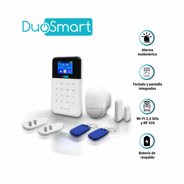 DUOSMART C30 KIT ALARMA INALAMBRICA, COMUNICACION DUAL WIFI 2.4 GHZ RF 433.92 COMPATIBLE CON SENSORES DUOSMART C Y SIRENA INALAMBRICA.