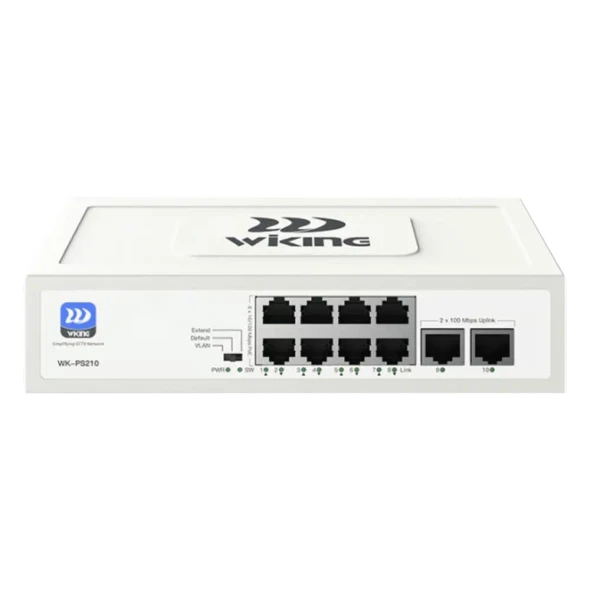 WI-TEK WKPS210 Switch no administrable PoE / Con 8 puertos 10/100 Mbps PoE af/at / 2 Puertos Ethernet 10/100 Mbps / Presupuesto 76 W / PoE hasta 250 metros