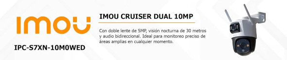 IMOU Cruiser Dual 10MP (IPC-S7XN-10M0WED )Cámara IP PT Dual Wifi Full Color con lente Fijo de 5 Megapixeles + Lente PT 5 Megapixeles. Cuenta con 30m de Iluminación nocturna y Audio Bidireccional.