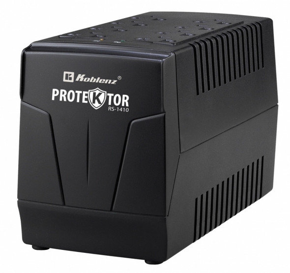 KOBLENZ RS-1410 REGULADOR, 700W, 1410VA, Salida 108-132V, 8 Contactos. Se utiliza para proteger los equipos eléctricos de sobretensiones y fluctuaciones en el suministro de energía.Con una potencia máxima de 700 W.