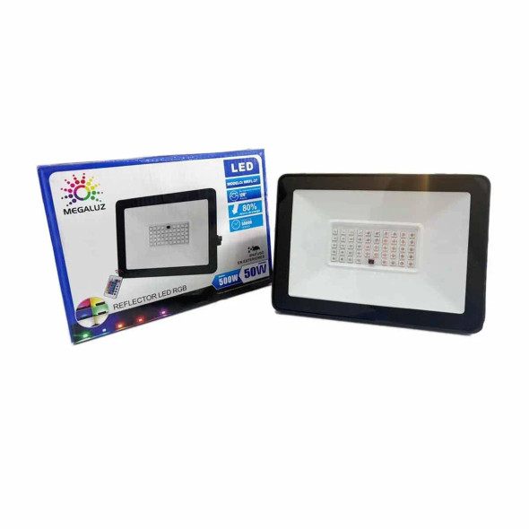 MEGALUZ R12W50R07 REFLECTOR RGB 50 WATTS/ color Negro/ 1,000 lm/ 6500K/ LAMPARA LED/ aprueba de agua/ ALUMINIO/ REFLECTOR ELECTRICO/ 50,000 hrs/ 50W