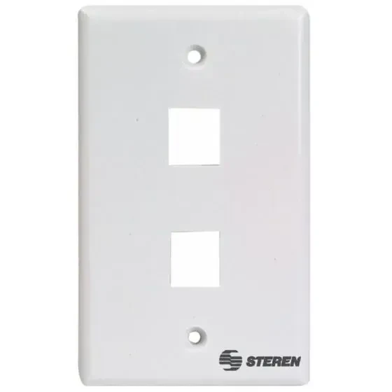 STEREN 310-202WH Placa para registro de 2 cavidades, para jack RJ45 CAT 5e y 6, tipo Keystone