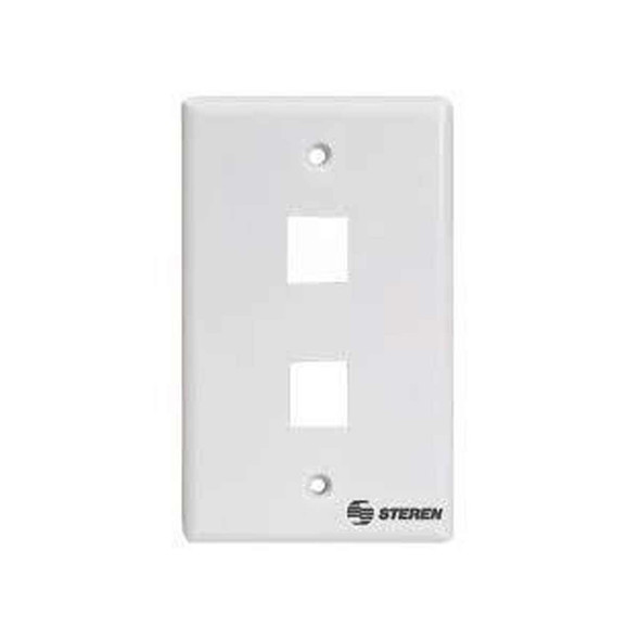 STEREN 310-202WH Placa para registro de 2 cavidades, para jack RJ45 CAT 5e y 6, tipo Keystone