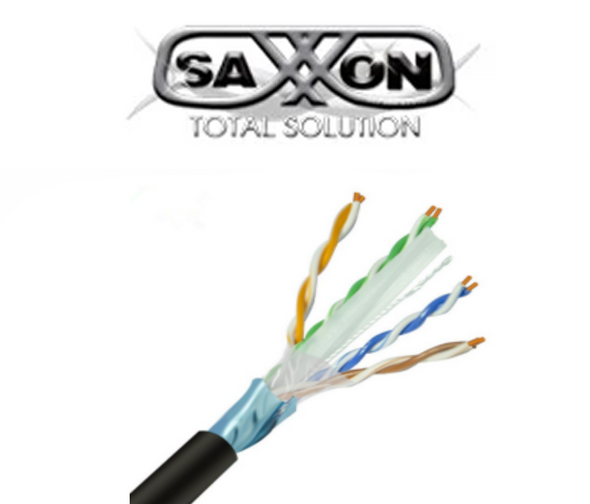 SAXXON OFTPCAT6COPEXT - Bobina de Cable FTP Cat6 100% Cobre/ 305 Metros / Blindado/ Color Negro/ Uso Exterior/ Ideal para Cableado de Redes de Datos y Video/ Cert ISO9001/ UL / RoSH/.