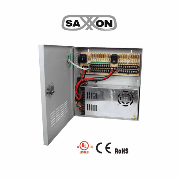 SAXXON PSU1230D18 - Fuente de Poder Profesional de 12 vcd / 30 Ampers/ Para 18 Camaras/ 1.67 Amperes por Canal/ Protección contra Sobrecargas/ Certificación UL.