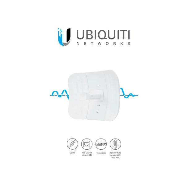 UBIQUITI LiteBeam M5 LBE-M5-23 - Radio (CPE) airMAX M5 operando en 5 GHz (5150 - 5875 MHz) con antena integrada de 23 dBi y potencia de transmisión de 25 dBm. Cuenta con 1 puerto Ethernet (10/100), ofrece un rendimiento de hasta 100 Mbps.
