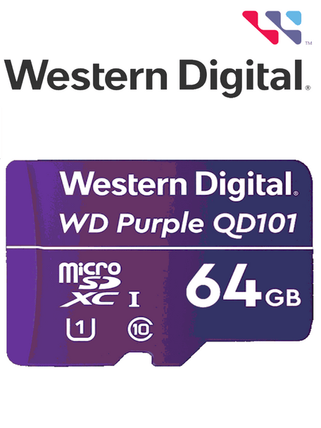 WESTERN WDD064G1P0C- Memoria de 64GB Micro SDXC/ Linea Purple/ Clase 10 U1/ Lectura 50MB/ Escritura 40MB/ Especializada para Videovigilancia MICROSD 
