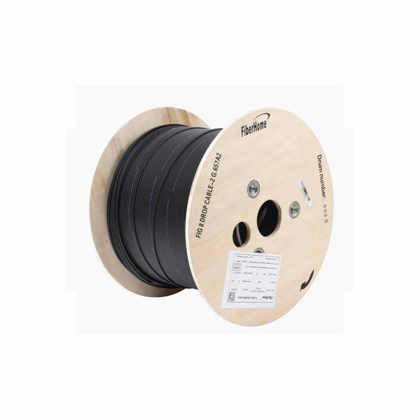 LINKEDPRO IC-FIG8A2-2C Carrete de 1 km de Fibra Óptica Aérea Mini Figura 8 G.657A2 tipo Drop, Monomodo de 2 Hilos (bifibra), Color Negro, Span 80