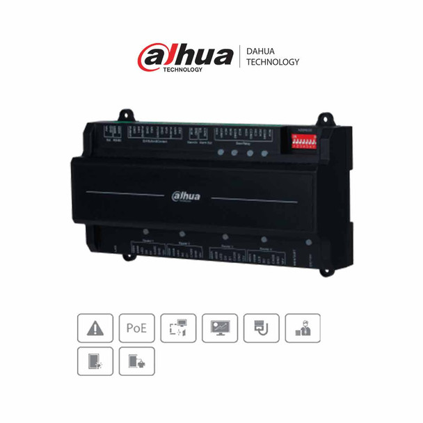 DAHUA ASC2202C-D - Control de Acceso gestiona 2 puertas y 4 lectoras, admite 100,000 usuarios, 3,000 huellas y 500,000 registros. Con Interlock, Anti-passback, desbloqueo remoto y conectividad TCP/IP; RS-485 y Wiegand.