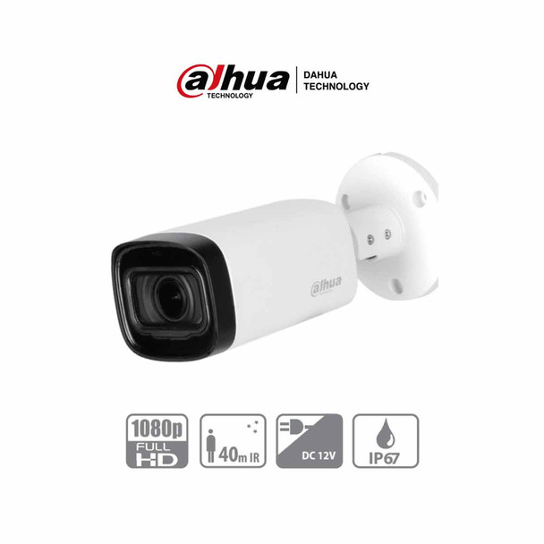 DAHUA HAC-B4A21-VF - Camara Bullet Varifocal de 2 Megapixeles/ Lente de 2.7 a 12mm/ Angulo Ajustable de 102 a 32 Grados/ IR de 40 Mts/ DWDR/ IP67/ Menu OSD/ Soporta: HDCVI/AHD/TVI y CBVS