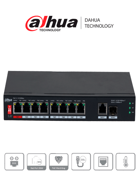 DAHUA PFS3010-8GT-96 - Switch Poe de 10 Puertos Gigabite/ 8 Puertos PoE