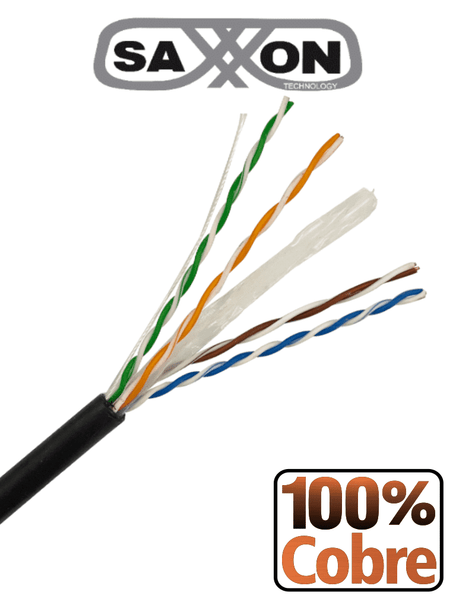 SAXXON OUTP6COP150NE - Bobina de Cable UTP Cat6 100% Cobre/ 150 Metros/ Uso Exterior/ Cubierta LDPE/ 4 Pares/ Soporta Pruebas de Rendimiento/ Cumple con Estandares ISO / IEC 11801 Ed2; EIA / TIA568B/ UL/  Ideal para Cableado de Redes y Video