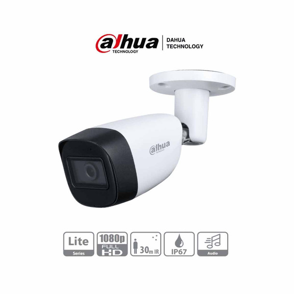 DAHUA HAC-HFW1200CMN-A- Camara Bullet 1080p/ Lente de 2.8 mm/ Microfono Integrado/ 101 Grados de Apertura/ Metalica/ IR de 30 Mts/ IP67/ Soporta CVI/CVBS/AHD/TVI.