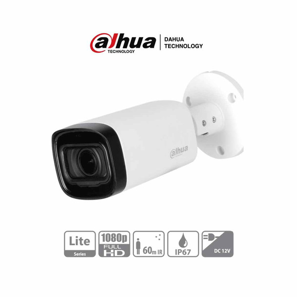 DAHUA HAC-HFW1200R-Z-IRE6 - Camara Bullet de 2 Megapixeles/ 1080p/ Lente Motorizado de 2.7 a 12 mm/ IR de 60 Metros/ Metalica/ IP67/ Soporta CVI/CVBS/AHD/TVI