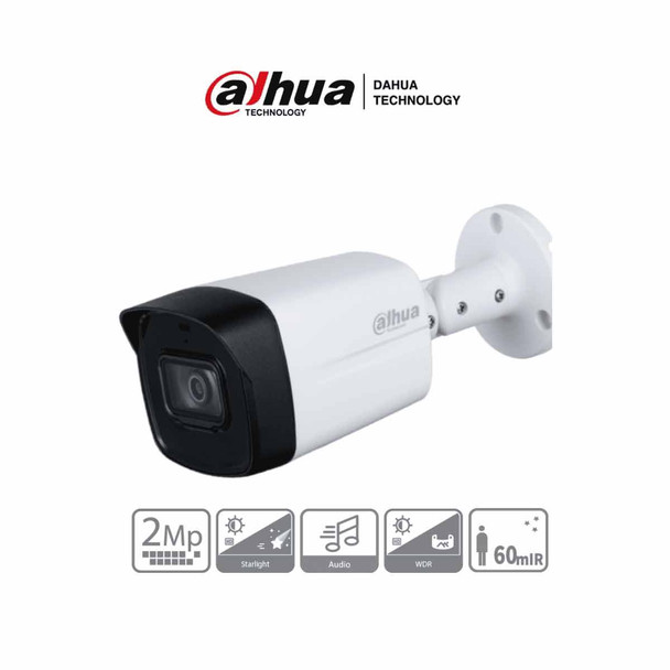 DAHUA HAC-HFW1231TLM-I6 - Camara Bullet de 2 Megapixeles/ Super Adapt/ Lente de 2.8 mm/ 107 Grados de Apertura/ IR de 60 Mts/ WDR Real de 130 dB/ IP67/ Soporta:CVI/CVBS/AHD/TVI.