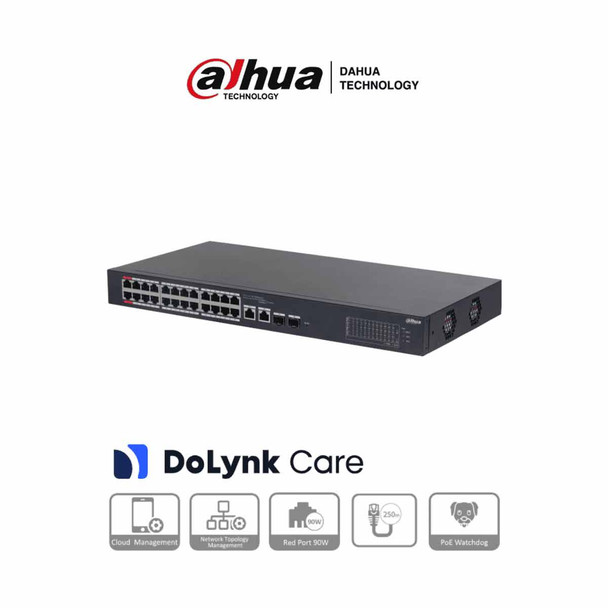 Switch PoE de 26 Puertos/ 24 Puertos PoE 10/100/ 2 Uplink 10/100/1000 + 2 Puertos SFP