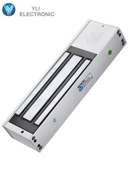 YLI YM750TLED - Cerradura Magnética de uso rudo con LED / Uso Interior / Fuerza de sujeción 750 kg (1500 Lb) / Con retardo de tiempo 0/3/6/9 seg. / Voltaje Dual 12v/24 VDC / Compatible con Soporte MBK750ZL