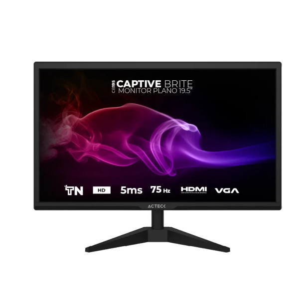 ACTECK AC-939409 MONITOR Plano 19.5" TN | Captive Brite CB195 | Negro.Es un monitor plano de 19.5 pulgadas, con una resolución HD ideal para uso profesional y personal. Equipado con puertos HDMI y VGA, proporciona conectividad versátil.