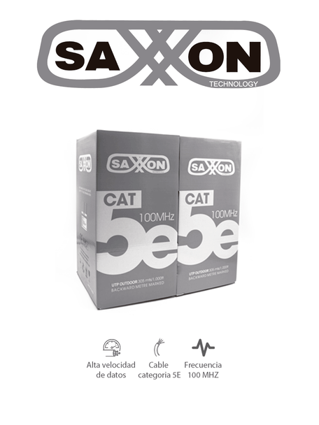 SAXXON OUTPCAT5ECOPEXT Bobina de Cable UTP Cat5e 100% Cobre/ Exterior con Doble Forro/ Color Negro/ Ideal para Cableado de Redes de Datos y Video.