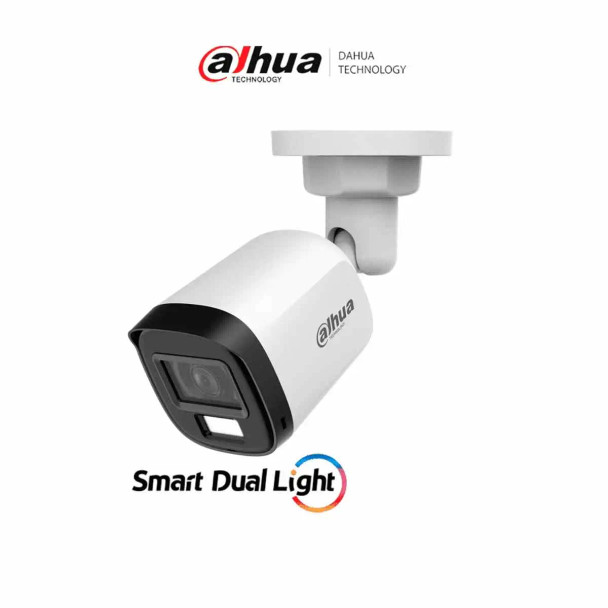 DAHUA HAC-B1A21N-U-IL-A- Cámara Bullet de 2 MP Serie Cooper/ Lente de 2.8 mm Apertura de Hasta 100°/ Iluminación Dual Inteligente 30 Mts IR y 20 Mts Luz Visible/ Micrófono Integrado/ Para Exterior IP67
