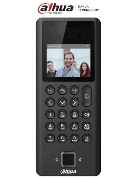 DAHUA ASI3204E - Control de acceso y Asistencia con reconocimiento facial / Pantalla de 2.4" / 1,000 Usuarios / 1,000 Contraseñas / 3,000 tarjetas Mifare / 3,000 Huellas / 50 Administradores / 100,000 Registros / Salida de 12V 1A