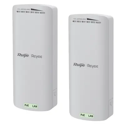 RUIJIE RG-EST100-E Kit Enlace Inalámbrico de 500 m Preconfigurado + Ajuste Automático de Potencia / Hasta 300 Mbps / Doble Puerto LAN,Antenas direccionales de 8 dBi para mayor cobertura, clasificación IP55 resistente a condiciones climáticas.