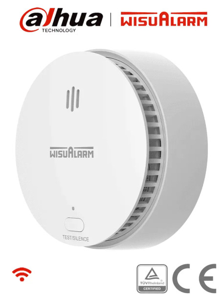 DAHUA WISUALARM HY-SA2FA - Detector Inteligente de Humo WiFi 2.4 Ghz, Sensor Fotoeléctrico, Sonido de Alarma de 85dB, Alarma Visual y Audible, Envía Notificaciones en Tiempo Real a APP, Certificaciones TÜV and CE