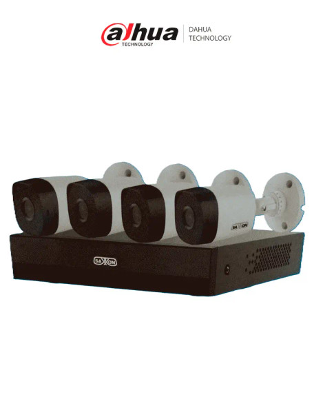 SAXXON SUA-KIT/XVR1E04-I/4-B10P-0280B - Kit de 4 Canales HDCVI/ Cámaras B10P de 1MP 720P/ Lente de 2.8mm Con Apertura de Hasta 100°/ Grabador de 4 Canales con Detección de Movimiento Inteligente/ Entradas y Salidas de Audio