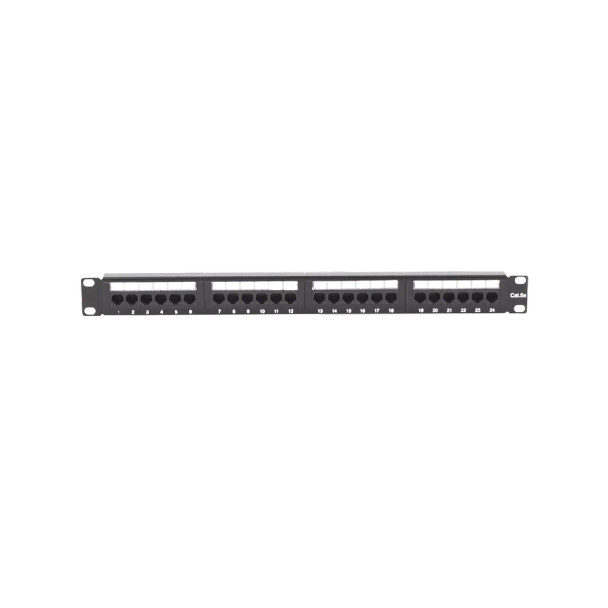 LINKEDPRO LP-PP-507 Panel de parcheo de impacto (110), UTP de 24 puertos Cat5e, 19in con barra para organizar cable, color negro. Compatibilidad con cableado T568A/T568B Ocupa 1 unidad de rack estándar