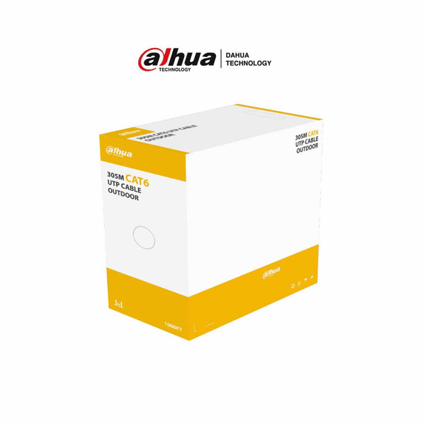 DAHUA PFM920-6U - Bobina de cable UTP Cat6 para exterior Dahua PFM920-6U. Con 305 metros de 100% cobre, cubierta MDPE resistente y color negro, cumple con ANSI/TIA 568-C.2, RoHS, y es retardante de flama