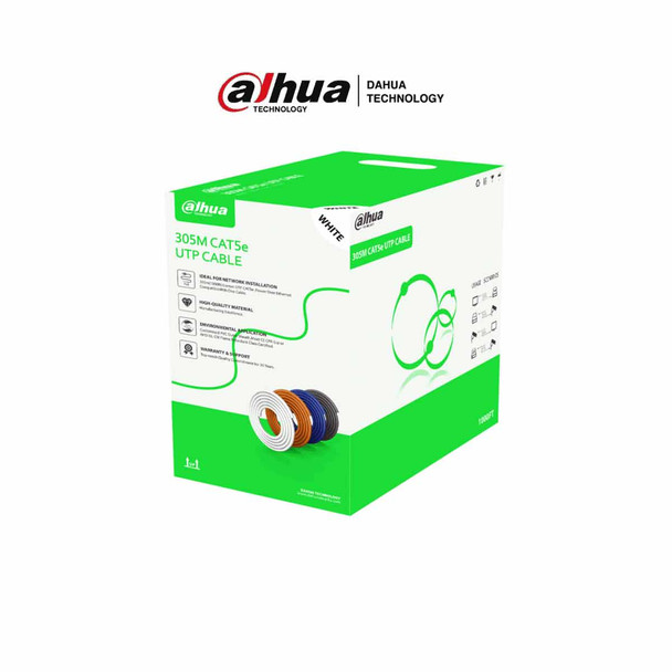 DAHUA PFM922I-5EUN-C -Bobina de cable UTP Cat5e de 305 metros, color blanco, ideal para instalaciones interiores. Conductor de CCA y cubierta de FR-PVC,