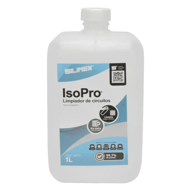 SILIMEX ALCOHOL Isopropilico para limpieza de equipos de vídeo, fibra óptica, cómputo, y equipo telefónico 1000 mL