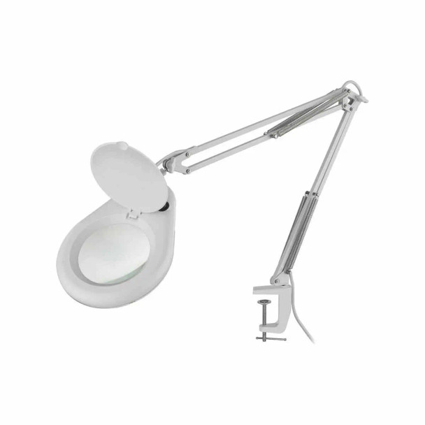 STEREN HER-740BL Lámpara LED con lupa dioptrías - Brazo Articulado - Color blanco - Iluminación de 56 LEDs ultra brillantes - Mordaza que se adapta a cualquier escritorio o mesa de trabajo
