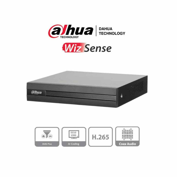DAHUA XVR1B04H-I - DVR de 4 canales 5MP Lite con WizSense y H.265+. Soporta 4 canales + 2 IP, o hasta 6 canales IP. Con SMD Plus y búsqueda inteligente de humanos y vehículos. 1 puerto SATA de hasta 6TB.