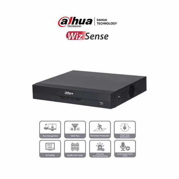 DAHUA XVR5108HS-I3 - DVR de 8 canales 5MP Lite, WizSense con IA, H.265+, 8 Canales HDCVI+4 IP o hasta 12 canales IP, 1 canal de reconocimiento facial, SMD Plus, 1 canal de protección perimetral y 1 bahía HDD #HDCVI9.0